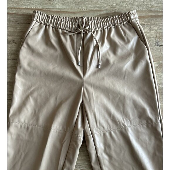 Calvin Klein Pants Vegan Faux Leather Ankle Cropped Nude Tan Drawstring Waist - Picture 2 of 4